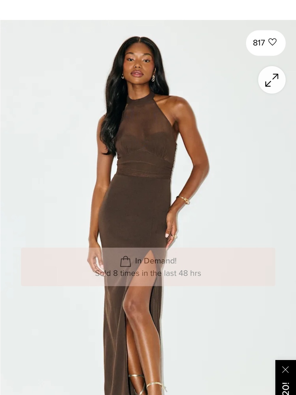 Brown Halter Maxi Dress with Front Slit